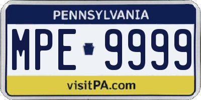 PA license plate MPE9999