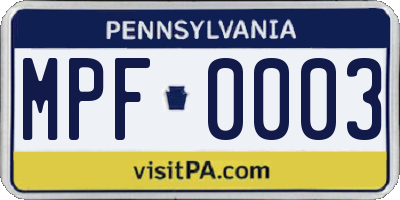 PA license plate MPF0003