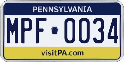 PA license plate MPF0034