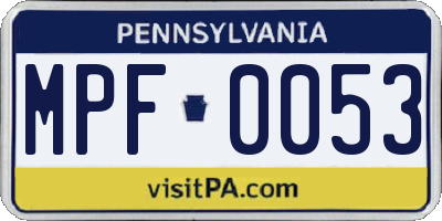 PA license plate MPF0053