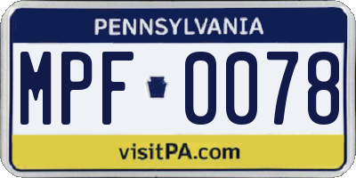PA license plate MPF0078