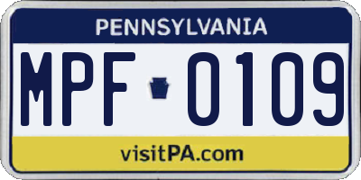 PA license plate MPF0109
