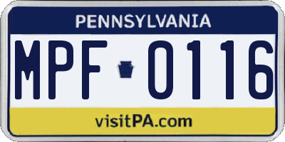PA license plate MPF0116