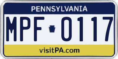 PA license plate MPF0117