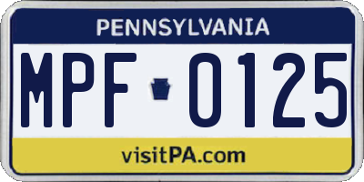 PA license plate MPF0125