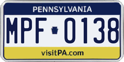 PA license plate MPF0138