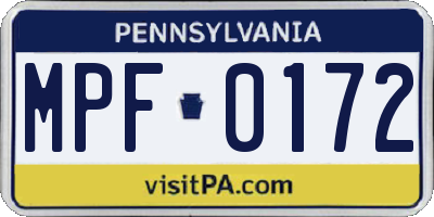 PA license plate MPF0172
