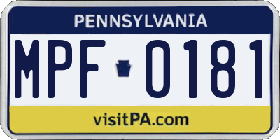PA license plate MPF0181