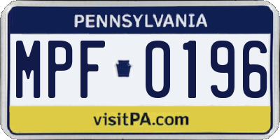 PA license plate MPF0196