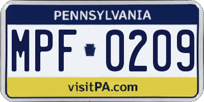 PA license plate MPF0209