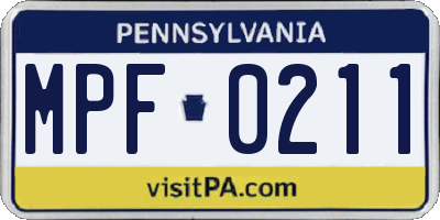PA license plate MPF0211