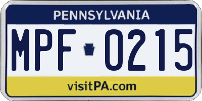 PA license plate MPF0215
