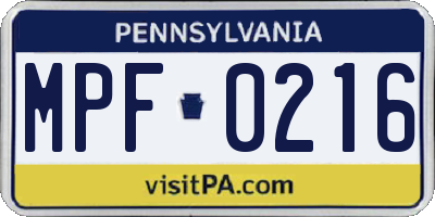 PA license plate MPF0216