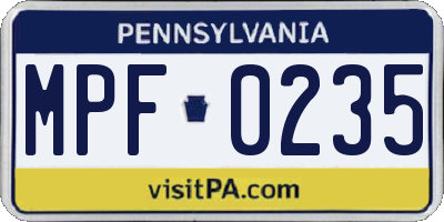 PA license plate MPF0235