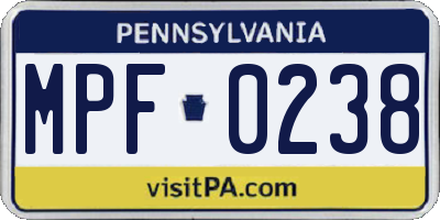 PA license plate MPF0238