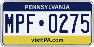 PA license plate MPF0275
