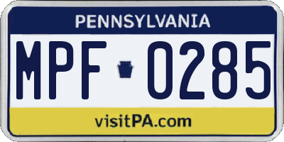 PA license plate MPF0285
