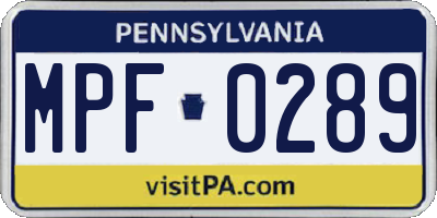 PA license plate MPF0289