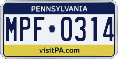 PA license plate MPF0314