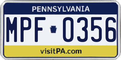 PA license plate MPF0356