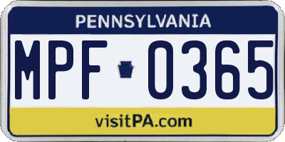 PA license plate MPF0365