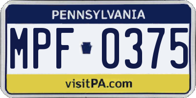 PA license plate MPF0375