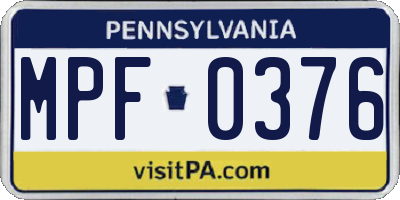 PA license plate MPF0376