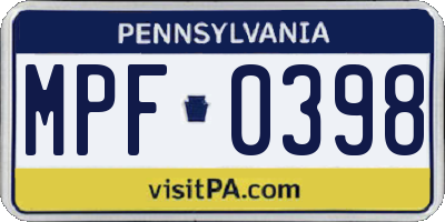 PA license plate MPF0398