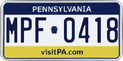 PA license plate MPF0418