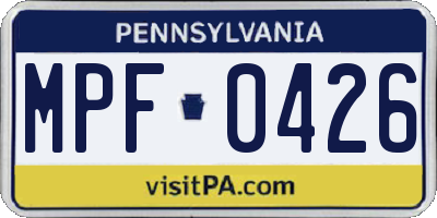 PA license plate MPF0426