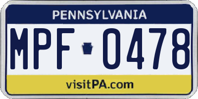 PA license plate MPF0478