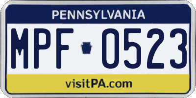 PA license plate MPF0523