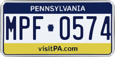 PA license plate MPF0574
