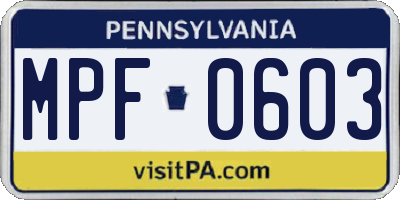 PA license plate MPF0603