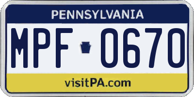 PA license plate MPF0670