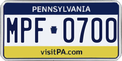PA license plate MPF0700
