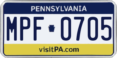 PA license plate MPF0705