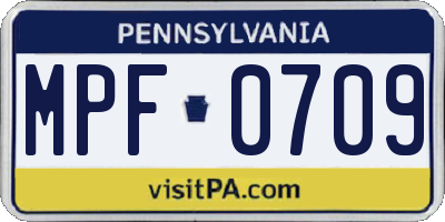 PA license plate MPF0709