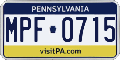PA license plate MPF0715
