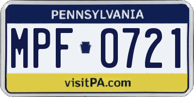 PA license plate MPF0721
