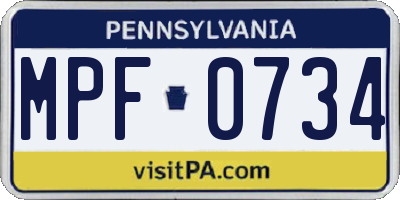 PA license plate MPF0734