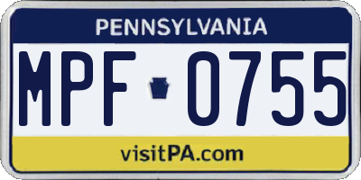 PA license plate MPF0755