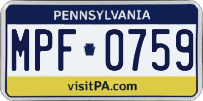 PA license plate MPF0759