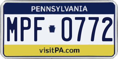PA license plate MPF0772