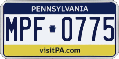 PA license plate MPF0775