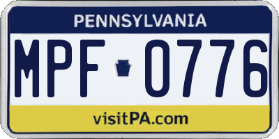 PA license plate MPF0776