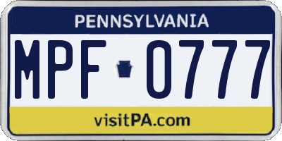 PA license plate MPF0777