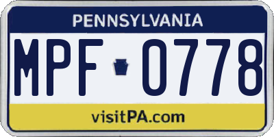 PA license plate MPF0778