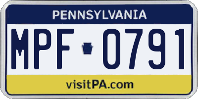 PA license plate MPF0791