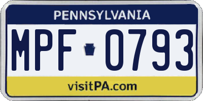PA license plate MPF0793